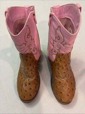 PAWZ Pink and Brown Girls Western Cowgirl Boots Size 1